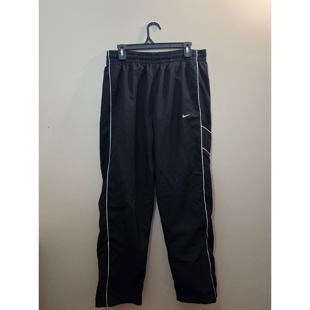 Nike Mens Track Pants Black White Piping Embroidered Swoosh Mesh Lined Medium